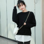 Women Layering Fake Top Lower Sweep Skirt Extender White Striped Half Shirt Blouse A-Line Fake Hem Detachable Underskirt