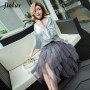 Womens Autumn 3 Layers Princess Tulle Mesh Pleated Skirt Saia Female Jupe Summer Tutu Skirts Faldas Mujer Moda