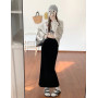 SML Fish Tail Velvet Skirt Women Mermaid Trumpet Long Skirts Ankle Length Empire High Waist Skinny Bodycon Skirt Female(77100