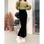 SML Fish Tail Velvet Skirt Women Mermaid Trumpet Long Skirts Ankle Length Empire High Waist Skinny Bodycon Skirt Female(77100