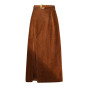 COIGARSAM Love Women Corduroy Skirt Spring Autumn Vintage Korea Style Office Lady Belt Solid High Waist Zipper Khaki Skirts