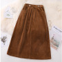 Autumn Winter Corduroy Skirt Women Elastic Waist A Line Loose Casual Mid Calf Skirt Female Classy Mujer Solid Color Clothing