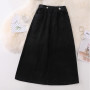 Autumn Winter Corduroy Skirt Women Elastic Waist A Line Loose Casual Mid Calf Skirt Female Classy Mujer Solid Color Clothing