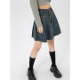 Women's Vintage Blue Denim Half Body Skirt Zipper Pleated High Waist Casual Fashion Baggy A-Line Jean Short Skirt Ladies Summer