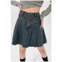 Women's Vintage Blue Denim Half Body Skirt Zipper Pleated High Waist Casual Fashion Baggy A-Line Jean Short Skirt Ladies Summer