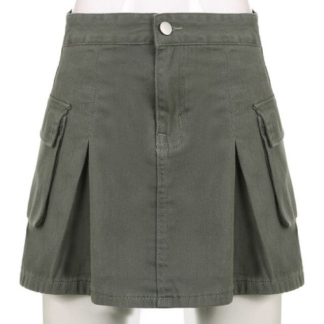 Summer Slim Fashion Sexy Club Solid Color Pockets High Waist Casual Vintage Mini Skirt Women Girl Washed Denim A-line Skirts