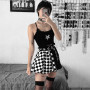 Goth Dark Plaid Pleated Skirt Black on White Contrast Patchwork Skirts High Waist Harajuku E-Girl Partywear