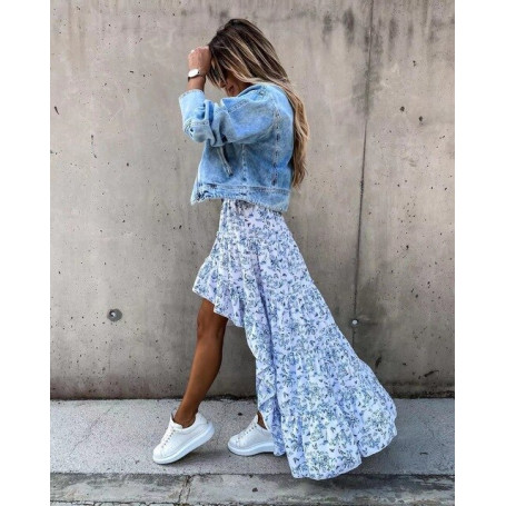 Women's Skirts  Style Printed Temperament Flowers Elegant and Irregular Fashion Trend Casual Ladies Dress