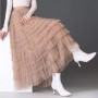 Autumn Winter Multi-Layer Mesh Stitching Elegant Cake Skirt A-Line Long Style Slimming Fashion Skirt