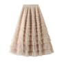 jupe femme ete  Spring Party Skirt Elastic High Waist Long Tulle Skirt Women Multilayer ruffles Pink Mesh Tutu Skirt Ladies