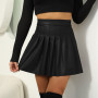 Women's Faux PU Leather Skirts Casual Clubwear High Waist Elastic Stretch Pleated A-Line Skirt QY