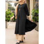 2PCS Vintage Woman Muslim Suit Long Sleeve O-Neck Solid Long Blouse And Loose Pant Female Fashion Elegant Holiday Set