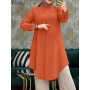 Holiday Vintage Muslim Blouse Fashion Shirt Islamic Clothing Autumn Women Long Sleeve O-Neck Solid Color Elegant Tops