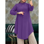 Holiday Vintage Muslim Blouse Fashion Shirt Islamic Clothing Autumn Women Long Sleeve O-Neck Solid Color Elegant Tops