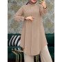 Holiday Vintage Muslim Blouse Fashion Shirt Islamic Clothing Autumn Women Long Sleeve O-Neck Solid Color Elegant Tops