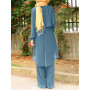 ZANZEA Fashion Outifits Elegant Muslim Suit 2PCS Double Layer O-Neck Long Sleeve Blouse Ankle Length Loose Trousers Woman Set