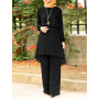 ZANZEA Fashion Outifits Elegant Muslim Suit 2PCS Double Layer O-Neck Long Sleeve Blouse Ankle Length Loose Trousers Woman Set