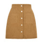 Corduroy Button Skirts Autumn Women High Elastic Waist Side Zip Pocket A-Line Mini Skirt LDY-WW5135