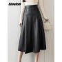 Seoulish Black Faux PU Leather Women's A-Line Skirts 2022 New Autumn Winter High Wasit Solid Chic Umbrella Office Skirts Female