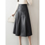 Seoulish Black Faux PU Leather Women's A-Line Skirts 2022 New Autumn Winter High Wasit Solid Chic Umbrella Office Skirts Female