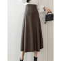 Seoulish Black Faux PU Leather Women's A-Line Skirts 2022 New Autumn Winter High Wasit Solid Chic Umbrella Office Skirts Female