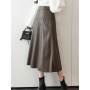 Seoulish Black Faux PU Leather Women's A-Line Skirts 2022 New Autumn Winter High Wasit Solid Chic Umbrella Office Skirts Female