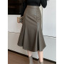 Seoulish Autumn Winter PU Leather Women's Mermaid Skirts 2022 New High Wasit Skirt Female Black Irregular Wrap Fishtail Skirts