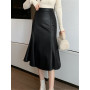 Seoulish Autumn Winter PU Leather Women's Mermaid Skirts 2022 New High Wasit Skirt Female Black Irregular Wrap Fishtail Skirts