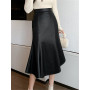 Seoulish Autumn Winter PU Leather Women's Mermaid Skirts 2022 New High Wasit Skirt Female Black Irregular Wrap Fishtail Skirts