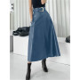 Seoulish Classic Black Faux PU Leather Long Skirts with Belted New High Waist Umbrella Skirts Ladies Female Autumn Winter