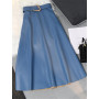 Seoulish Classic Black Faux PU Leather Long Skirts with Belted New High Waist Umbrella Skirts Ladies Female Autumn Winter