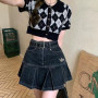 Y2K Women Korean Fashion Kawaii Retro Vintage Harajuku Mini Denim Skirt 2000s Gothic Grunge Jeans Alt Pleated Skirts Emo Clothes