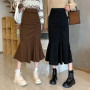 Lucyever Fashion High Waist Midi Skirts for Women 2022 Spring Slim Fit  Hip Mermaid Skirt Woman Korean Ruffles Brown Skirts 2XL