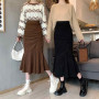 Lucyever Fashion High Waist Midi Skirts for Women 2022 Spring Slim Fit  Hip Mermaid Skirt Woman Korean Ruffles Brown Skirts 2XL