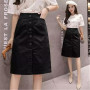 High Waist Midiskirt ForSpring Autumn Women Summer New Skirts Bodycon Fashion Casual Elastic Waist A-Line Split Red Black White