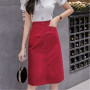 High Waist Midiskirt ForSpring Autumn Women Summer New Skirts Bodycon Fashion Casual Elastic Waist A-Line Split Red Black White