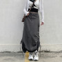 Y2K Streetwear Women Long Skirt with Adjustable Drawstring Solid Color Casual Style Loose Summer Clothing