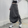 Y2K Streetwear Women Long Skirt with Adjustable Drawstring Solid Color Casual Style Loose Summer Clothing