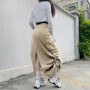 Y2K Streetwear Women Long Skirt with Adjustable Drawstring Solid Color Casual Style Loose Summer Clothing