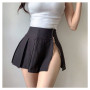 Pleated Side Zipper Slit Mini Skirt Women
