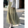 LANMREM Pleated Mesh Mid-length Yarn Skirt For Women Elastic Waist Layers Solid Color Female Elegant Clothing Autumn 2R7300