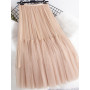 LANMREM Pleated Mesh Mid-length Yarn Skirt For Women Elastic Waist Layers Solid Color Female Elegant Clothing Autumn 2R7300