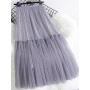 LANMREM Pleated Mesh Mid-length Yarn Skirt For Women Elastic Waist Layers Solid Color Female Elegant Clothing Autumn 2R7300