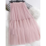 LANMREM Pleated Mesh Mid-length Yarn Skirt For Women Elastic Waist Layers Solid Color Female Elegant Clothing Autumn 2R7300