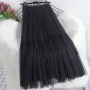 LANMREM Pleated Mesh Mid-length Yarn Skirt For Women Elastic Waist Layers Solid Color Female Elegant Clothing Autumn 2R7300