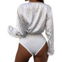 Female Fashion Party Bodysuit Tops Women Leopard Print Patchwork Long Sleeve Tight Romper Jumpsuits Streetwear Female S-XL