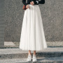 Women Mesh Elastic Tutu Skirt Beach Spring Summer Korean High Waist Fashion Pleated Long Skirt Black White Tulle Skirts