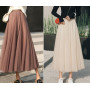 Women Mesh Elastic Tutu Skirt Beach Spring Summer Korean High Waist Fashion Pleated Long Skirt Black White Tulle Skirts