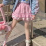 Woman Y2k Aesthetic Kawaii Skirts Pink Lace Mini Casual Pleated Skirt Indie Alt Vintage Harajuku Korean School Casual Skater
