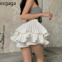 Ezgaga Korean Fashion Sexy Pleated Skirts Women Solid High Waist All-Match Summer New Culottes Mini Cupcake Skirts Faldas Mujer